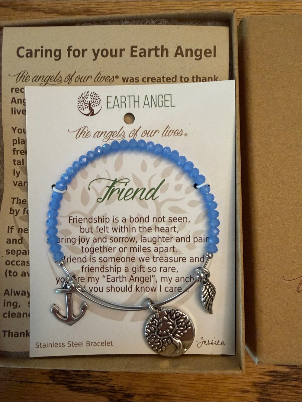 NWT - Earth Angel Blue Friendship Charm Bracelet - Stainless Steel